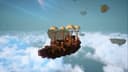 Full airship with multiple balloons soaring above clouds