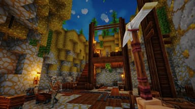 Underground city dungeon interior with warm lighting and stairs